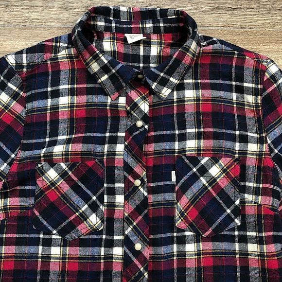 Levi’s Flannel Plaid Pearl Snap Shirt sz S - Picture 3 of 13
